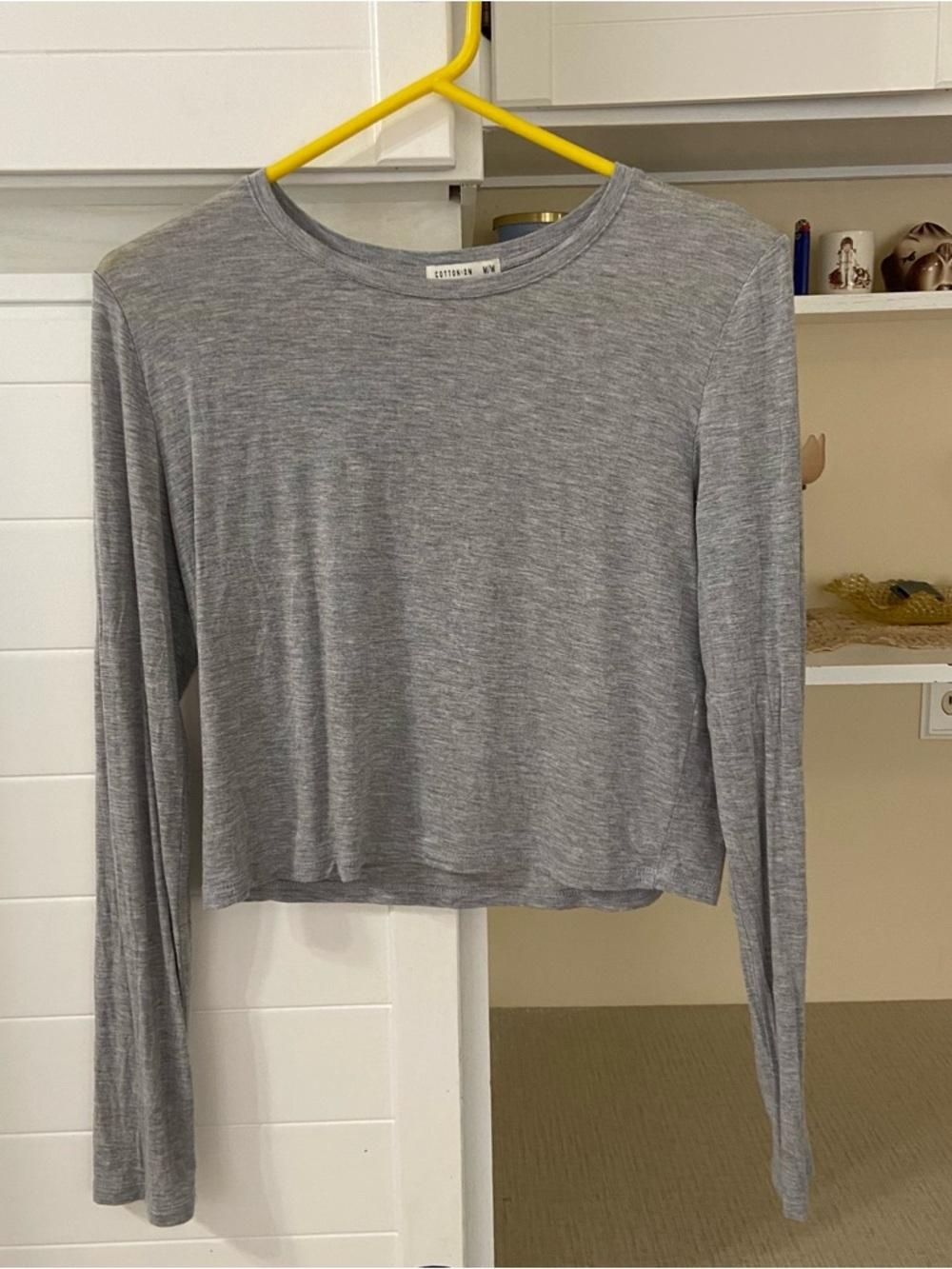 Lightweight Gray Long-Sleeve Crop Top
